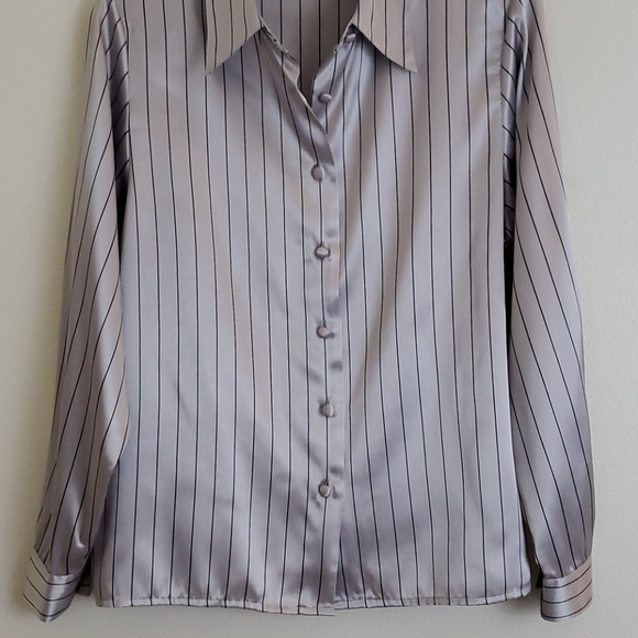 Yves St Claire Satin Silver Stripe Blouse 12P - Picture 3 of 11